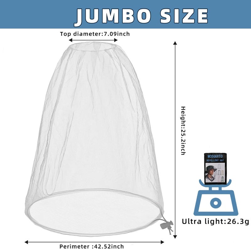 JayruiMice Oversized Mosquito Net 42 x 25 Inches Ultra Large Mosquito Head Net Face Neck Fly Mesh Netting Fits All Hats for Outdoor Camping Hiking Fishing Gardening Safari(Light Gray) - Image 2